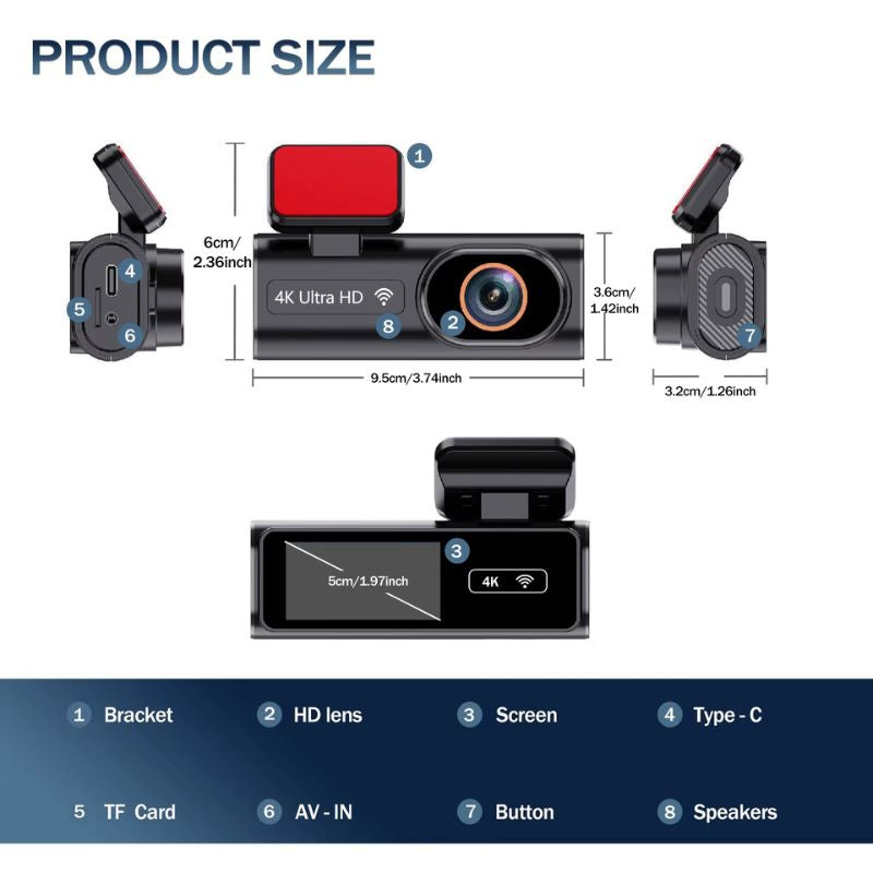 Chase 4K Dash Cam Front and Rear Set 2160P
