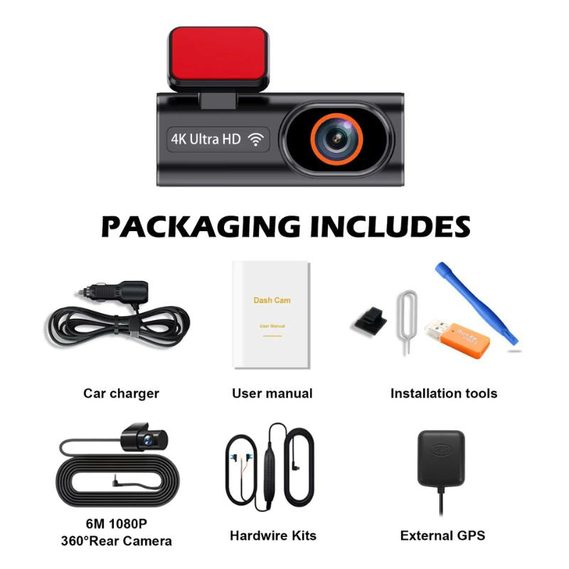 Chase 4K Dash Cam Front and Rear Set 2160P