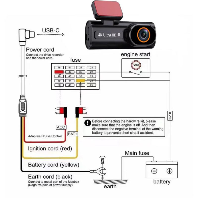 Chase 4K Dash Cam Front and Rear Set 2160P